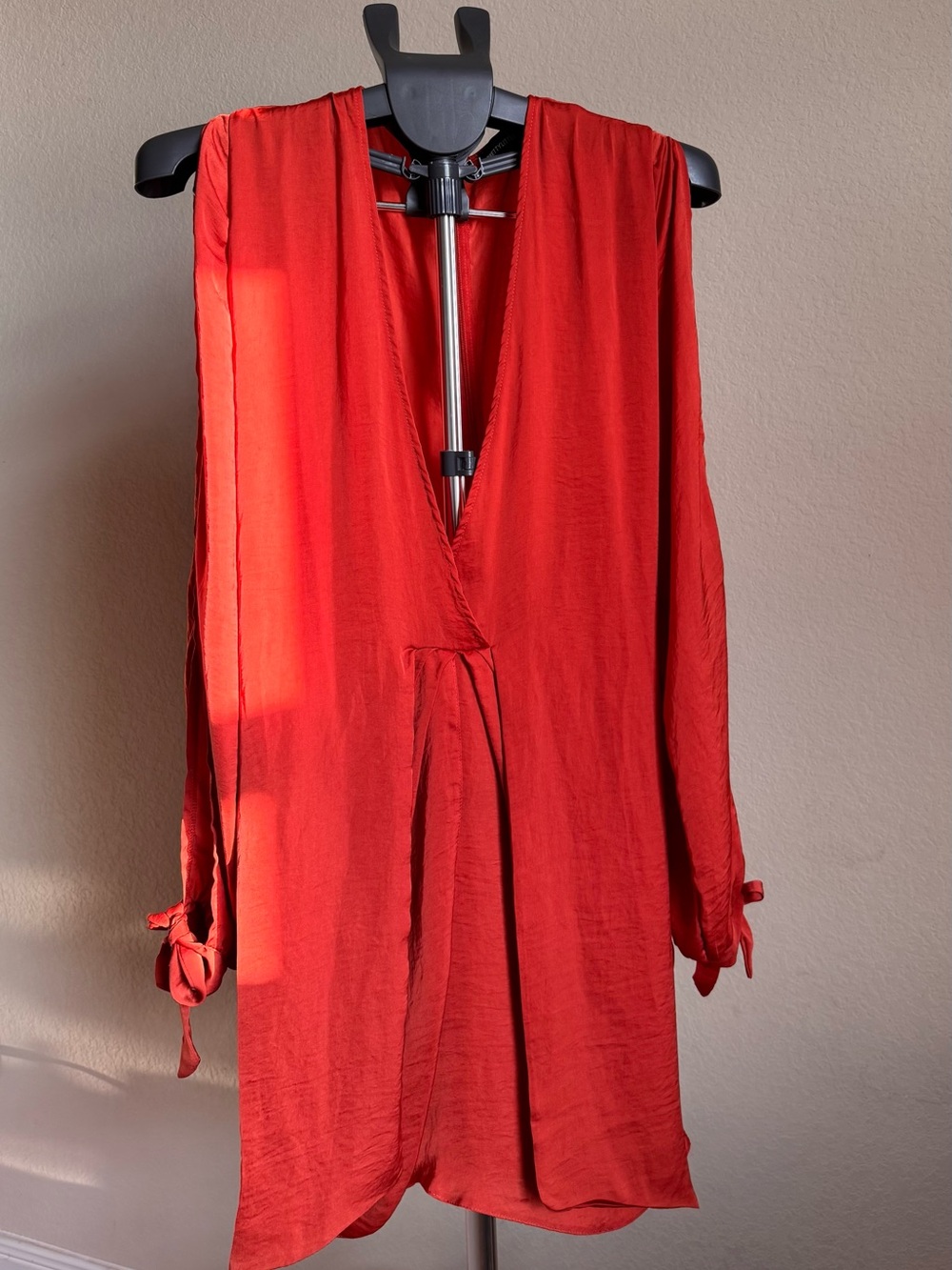 Red deep V-Neck Midi Dress